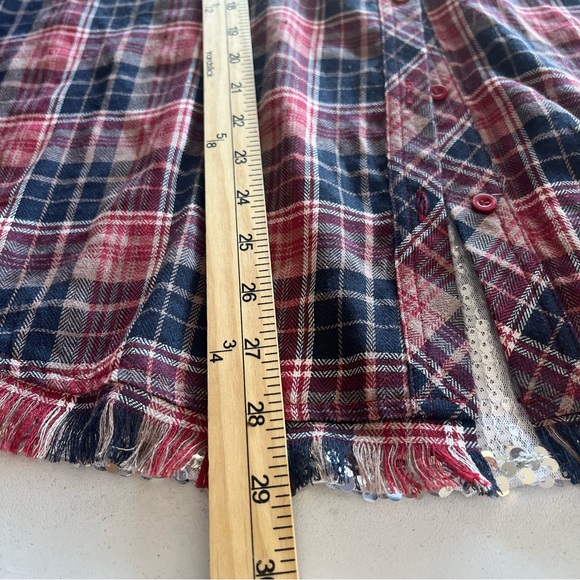 Andree by Unit Cactus Sequence Back Button Down Plaid  Blouse L - Picture 7 of 8